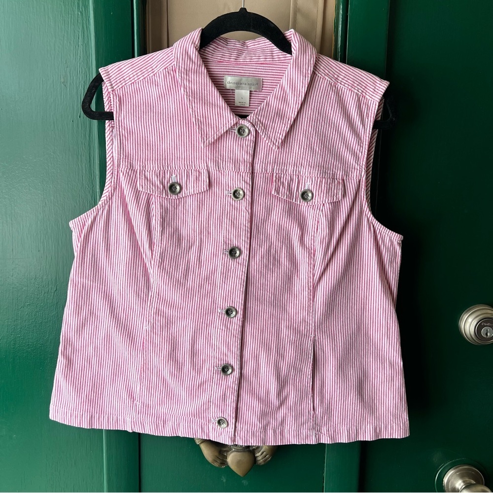 Christopher & Banks Pink and White Striped Sleeveless Button Vest size large